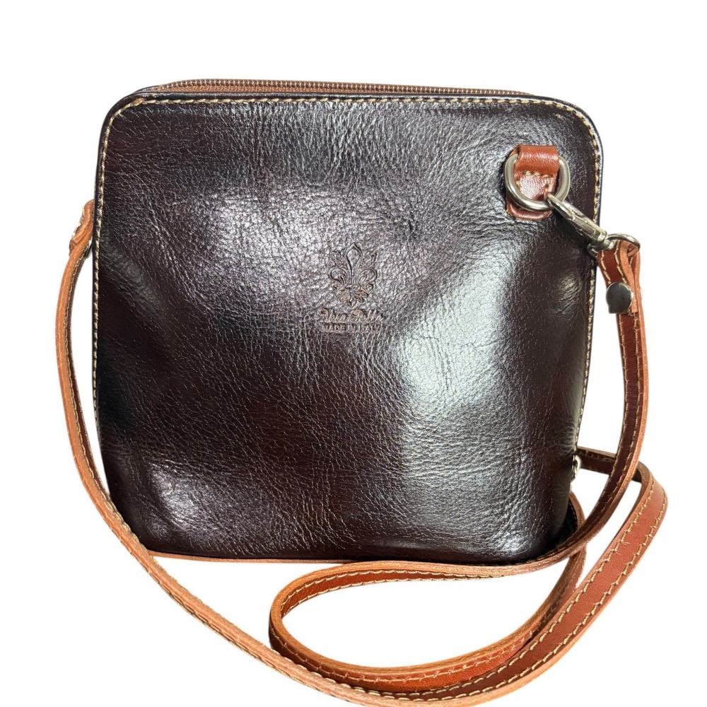 Vera Pelle Dark Brown Leather Crossbody Bag Italian Small Women's OS